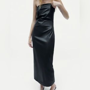 Long black midi dress leather